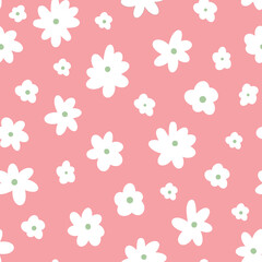 Vector ditsy daisy seamless repeat pattern with background. Floral AOP all over print random placed.
