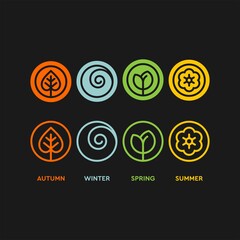 Seasons flat vector icons. Summer, autumn, winter, spring flat vector icons
