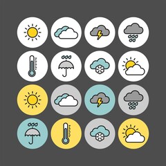 Weather flat vector icons set. Weather forecast icons