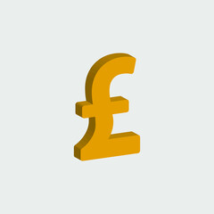 Pound currency 3d style isolated on white background. Vector illustration