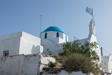 View of the Agios Konstantions in the center of Chora. Parikia Paros Island, Greece.