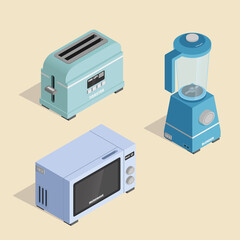 Isometric image set of domestic modern equipment. Vector for apps and games.