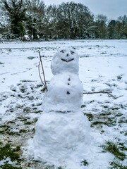 a snowman an  anthropomorphic snow sculpture a christmas scene