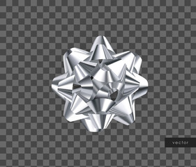 Vector silver gift bow. Realistic decorative bow. Isolated design element.