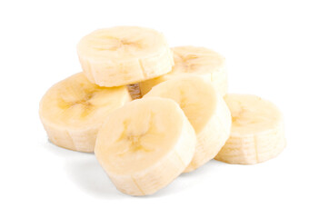 Slices of Banana fruit Isolated on a white background.