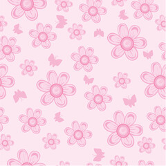 pattern, delicate light pink flowers on a pink background, vector illustration,