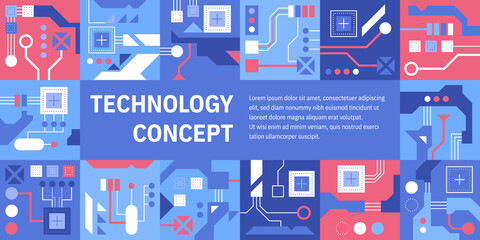 Vector banner of Technology concept. Abstract pattern with different circuit boards
