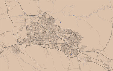 Vector map of Tabriz, Iran, State of Iran. Street map art poster illustration.