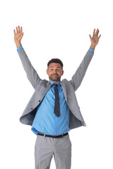 Portrait of business man with arms up