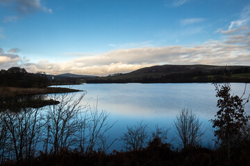 Carsfad Loch at sunset on the Galloway Hydro Electric Scheme, Scotland