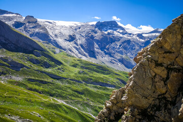 Alpine glaciers and mountains landscape in French alps.