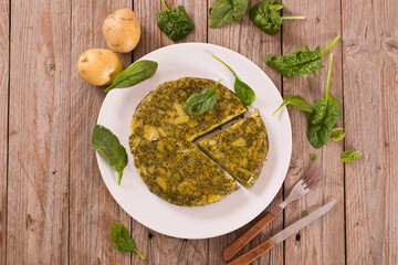 Spanish omelette with spinach.