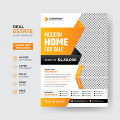 Professional real estate flyer template design for housing or property business agency. Home sale advertisement poster fully editable
