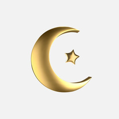 Vector Ramadan golden symbol. Realistic 3d gold crescent and star.