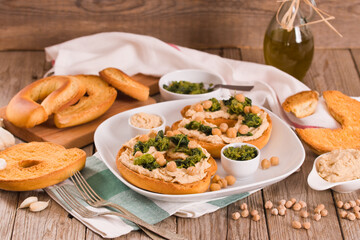 Friselle with turnip tops and hummus. 