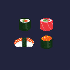 Pixel art fast food. Pixel sushi.