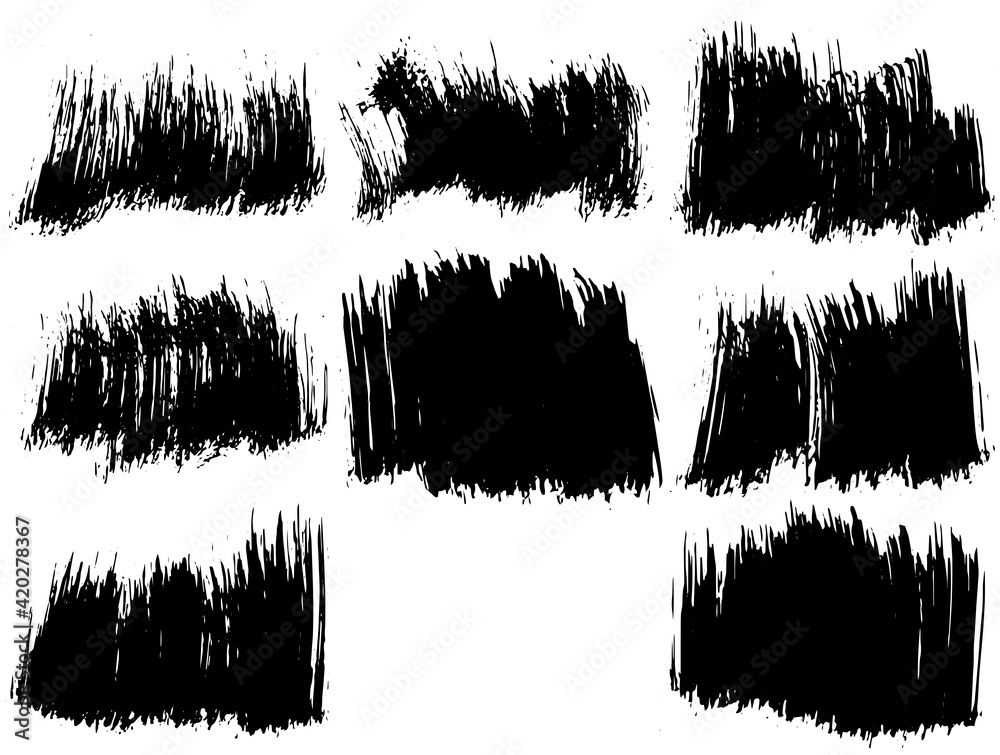 Fototapete set of vector brush strokes. dirty ink texture splatters. grunge rectangle text boxes.