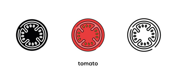 Tomato icon design. Tomato icon set in silhouette, colored and linear. Tomato icon line vector illustration isolated on a clean background for your web mobile application logo design. Modern line.