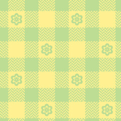 Gingham  herringbone pattern set plaid in yellow, green.