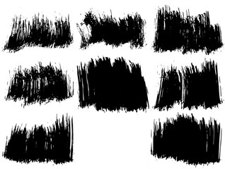 Set of vector brush strokes. Dirty ink texture splatters. Grunge rectangle text boxes.	
