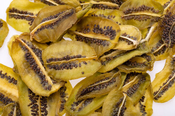 Dried kiwi fruit slices. Perfect as a snack, addition to ice cream and other desserts.