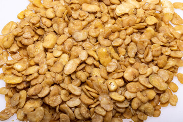 Roasted and salted fava beans for a healthy vegan and vegetarian diet snack. High in protein, vitamins, dietary fibre and nutrients