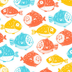Cute fish seamless pattern. Black and white pattern. Design template. Cute background. Hand drawn vector illustration.