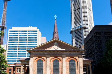historic church and modern high rises in sydney