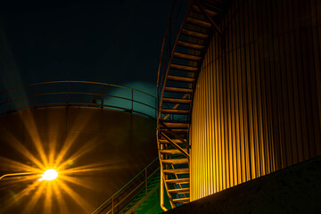 Naklejka premium Factory light and stairs at night