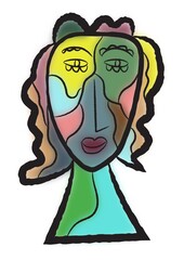 abstract face painting. hand drawn cubism face for wall art, t-shirt and poster design.