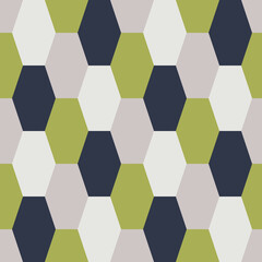 Geometric seamless pattern. Abstract background with hexagons. Colorful repeating polygons. Modern honeycomb ornament. Vector illustration. Design textile, paper, wallpaper, cloth.