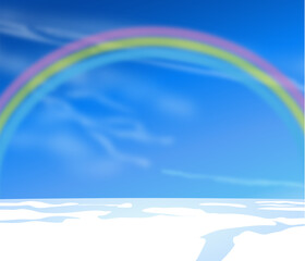 Rainbow vector illustration, sky illustration with the cloud. blue banner abstract background. 
