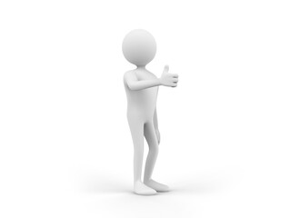3D illustration of a cartoon man showing thumbs up