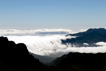 Flowing clouds in the mountains of the Caldera De Taburiente on the island of La Palma (Canary, Spain)