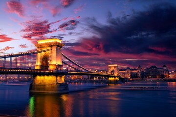 Budapest, sunrise at Chain Bridge in Hungary.