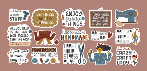 Set of funny arts and crafts stickers.