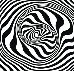  Abstract rotated white lines in circle form on black background. Geometric art. Design element. Digital image with a psychedelic stripes. Vector illustration