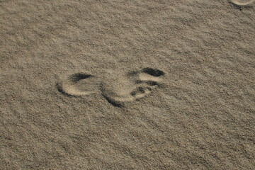 Mesquite Dunes, Death Valley, California, Desert Human Footprint in Sand Left from a Visitor on the...