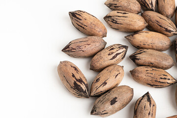 Pecan Nuts In Shell On White Background