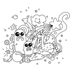 Anti-stress coloring book with cute little monsters