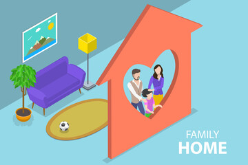 3D Isometric Flat Vector Conceptual Illustration of Family Home.