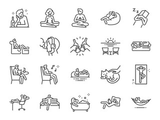 Relax line icon set. Included the icons as chill, take a rest, recreation, relaxation, calm, and more.