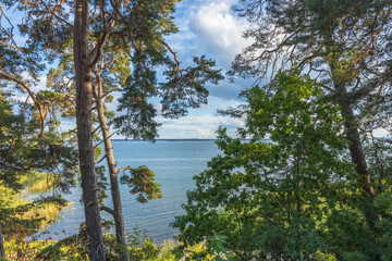 Beautiful Baltic sea view on sky with white clouds background. Beautiful summer nature backgrounds.  Sweden.