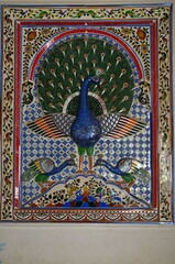 Beautiful glass mosaic showing a peacock