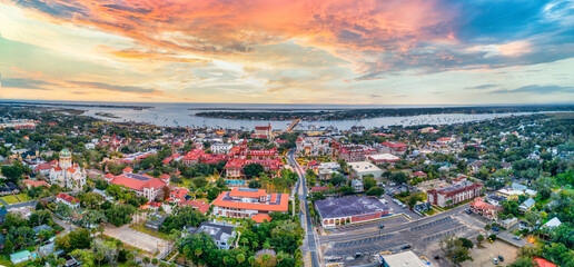 St Augustine, Florida, USA Downtown Drone Skyline Aerial Panoram - obrazy, fototapety, plakaty