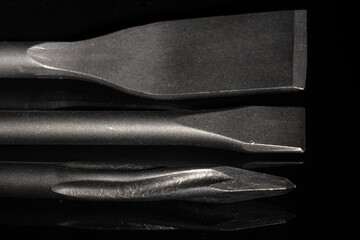 Detail of a pointer, a chisel and a shovel for electric hammer