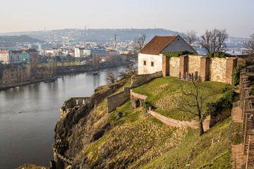 Fototapeta na wymiar Prague, Czech republic - February 24, 2021. Vysehrad Gallery is the remains of a Medieval watchtower in fort area