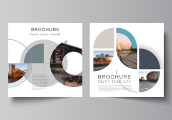 Vector layout of two square covers design template for brochure, flyer, magazine, cover design, book, brochure cover. Background with abstract circle round banners. Corporate business concept template