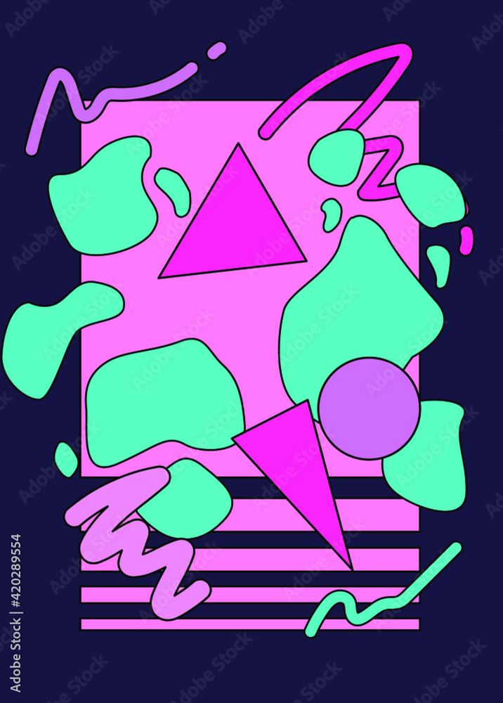 Poster Neo-memphis abstract background with geometric shapes.