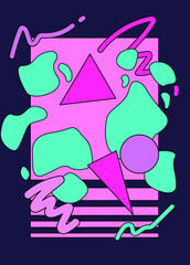 Neo-memphis abstract background with geometric shapes.